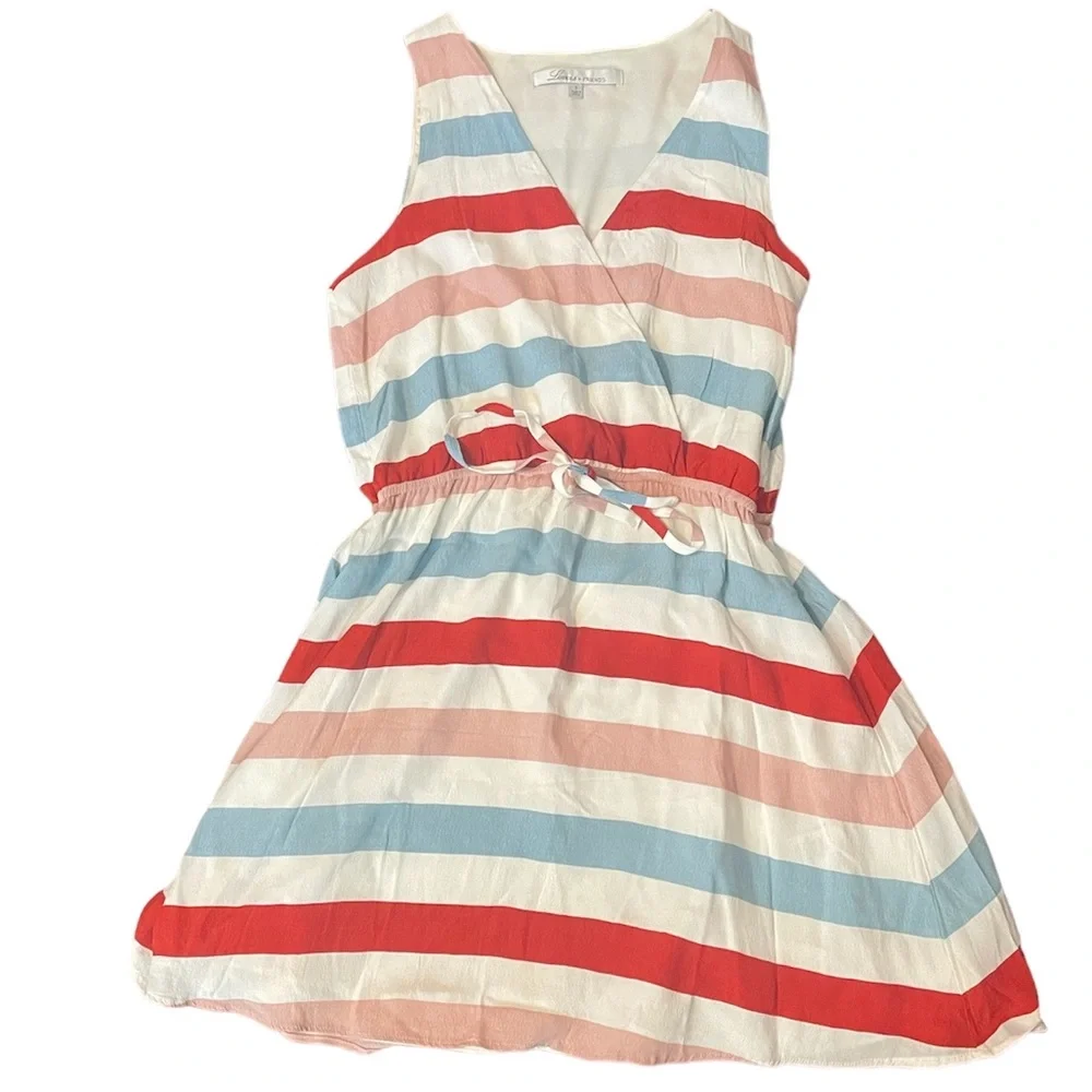 Lovers + Friends patriotic red white blue striped faux wrap dress small - Picture 8 of 8